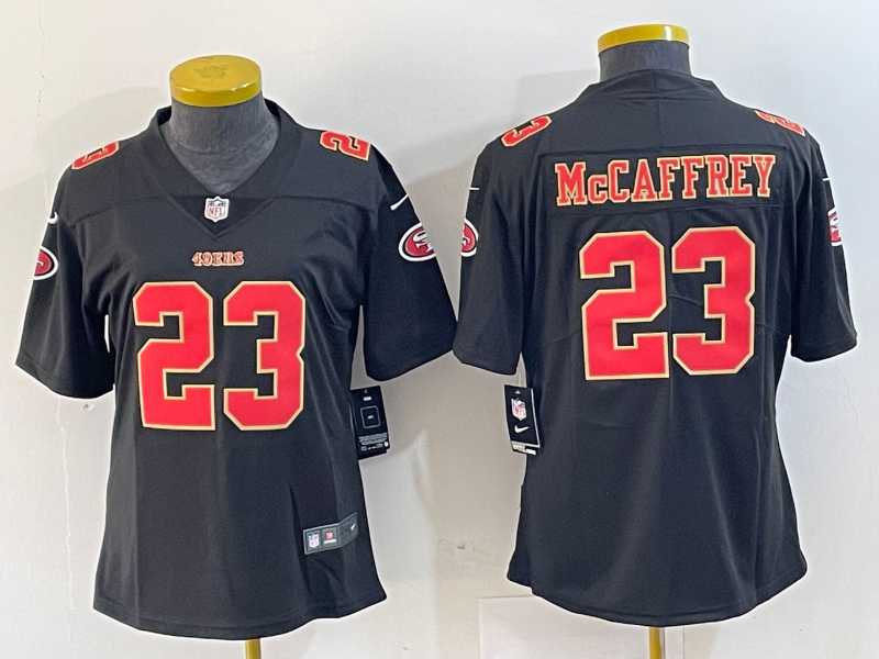 Women%27s San Francisco 49ers #23 Christian McCaffrey Black Red Fashion Vapor Limited Stitched Jersey->san francisco 49ers->NFL Jersey